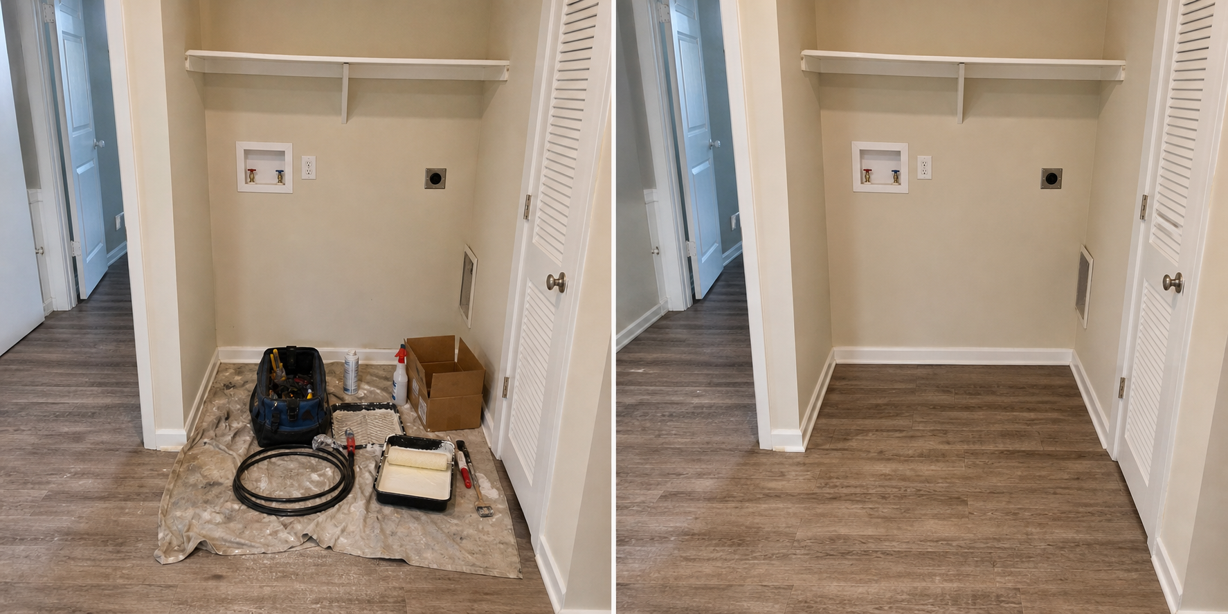 Before and after maintenance follow-up photo cleanup example
