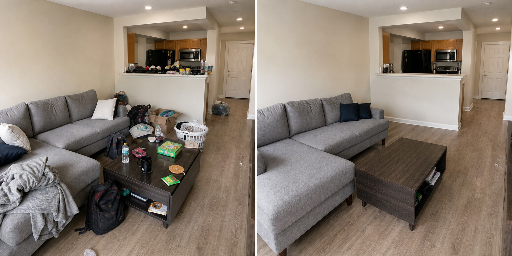 Before and after short term rental turnover cleanup example